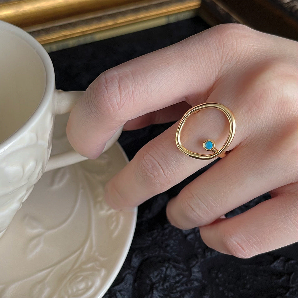 French Retro Blue Adjustable Ring