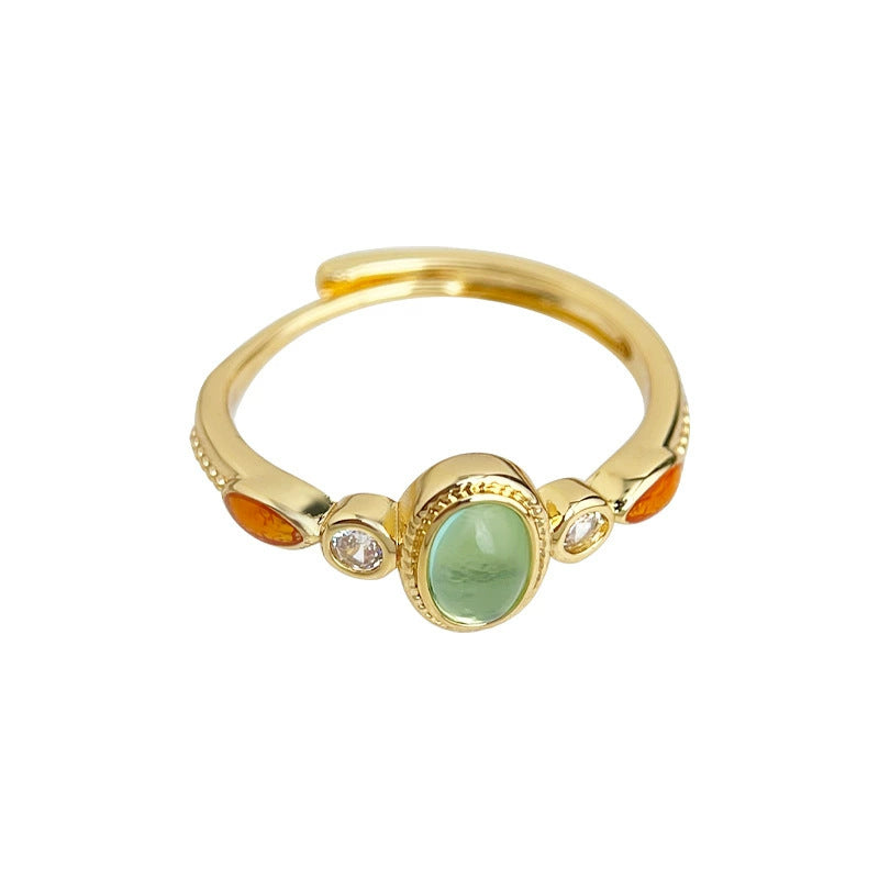 Art Palace Style Zircon Oil Drop Ring Adjustable Open High-end Index Finger Ring