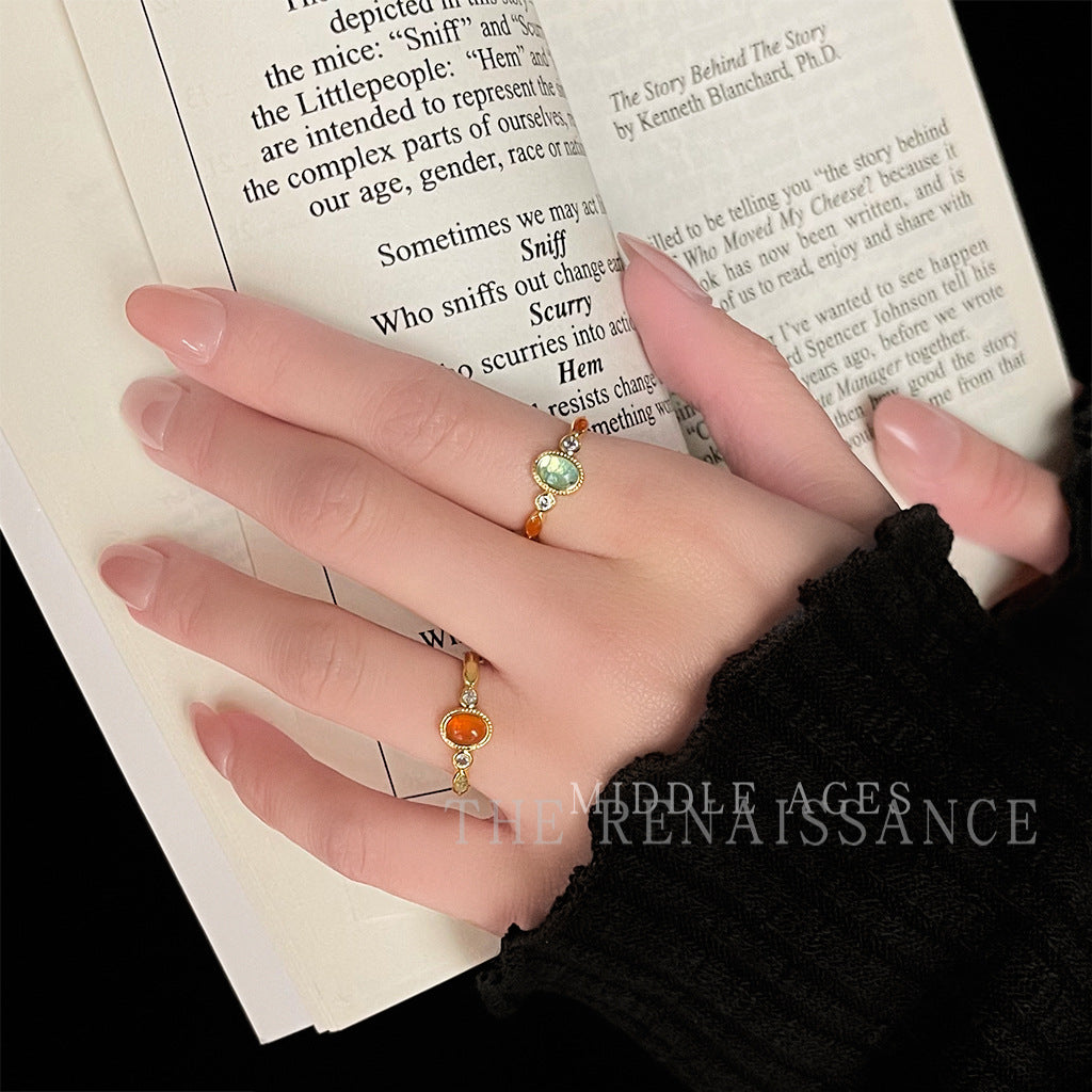 Art Palace Style Zircon Oil Drop Ring Adjustable Open High-end Index Finger Ring